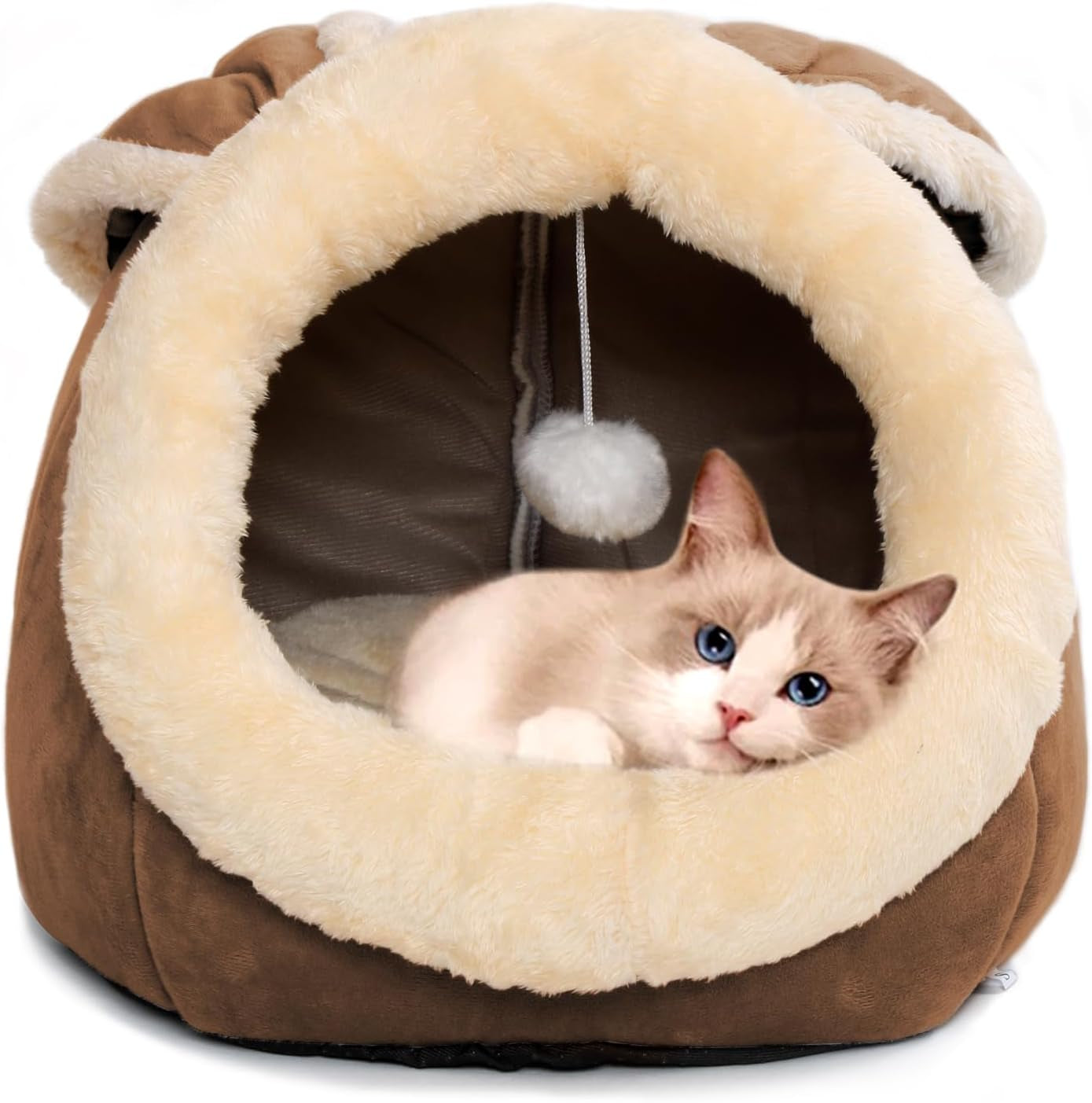 cat-beds-for-indoor-cats-rabbit-shaped-cat-cave-bed-with-hanging-toy-grey-m-super-soft-calming-cat-tent-house-for-kitten-puppy-warm-plush-machine-washable-removable-cushioned-pad-cute-cat-hideaway