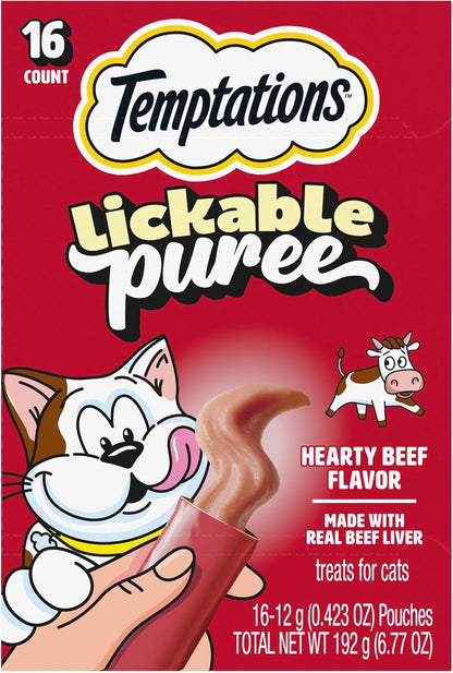 Temptations Creamy Puree Cat Treats, Chicken, Salmon & Tuna, 24 Count | under 15 Calories per Tube, Great for Senior Cats, No Chewing Required, No Added Sugar, Fillers, or Artificial Preservatives34
