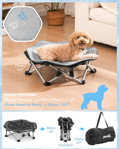 Pecute Raised Dog Bed with Cooling Mat, Elevated Pet Cot for Small Dogs, M | Breathable Textilene Mesh, Outdoor Camping & Beach, Steel Frame,130 Lbs Heavy Duty Support, Tool-Free 3-Second Quick Assembly9