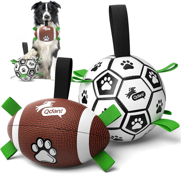 QDAN Dog Toys Dog Balls, 6 Inch Dog Soccer Ball with Straps, Herding Balls | Dog Birthday Toy, Balls for 20-40Lbs Dogs, Outdoor Puppy Toys to Keep Them Busy, Interactive Toy for Tug, Pool Water Toy Ball22