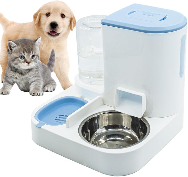 2 in 1 Automatic Cat Feeder & Water Dispenser,Gravity Pet Feeder Stainless Steel Food Water Bowl All-In-One Large Capacity Self Feeding for Cats Dogs Small Medium Pets(Green)10