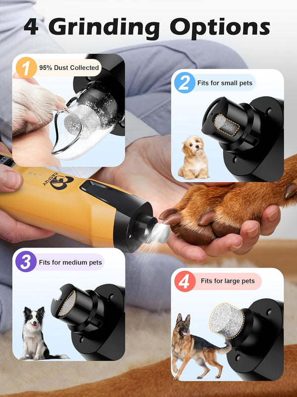 Casfuy 6-Speed Dog Nail Grinder – 50%+ Boost Power Dog Nail Trimmers Quiet with Dust Cap & 2 LED Lights & 2000Mah Battery & 4.8V Motor Electric Pet Toenail File Tool for Large Medium Small Dogs Cats3