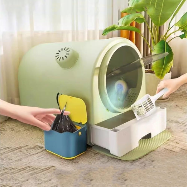 Pet Supplies, Enclosed Cat Litter Box with Lid & Scoop, Splash-Proof Large Pan, Easy Clean(Green)4