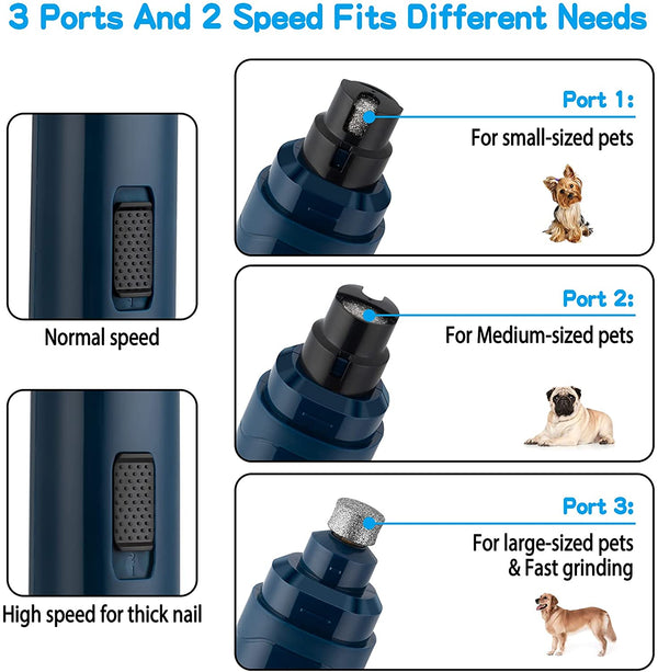 Casfuy Dog Nail Grinder Upgraded - Professional 2-Speed Whisper-Quiet Electric Pet Nail Trimmer Painless Paws Grooming & Smoothing for Small Medium Large Dogs & Cats (Dark Blue)4