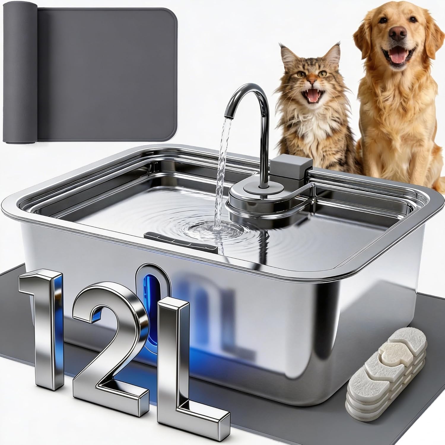 12l-3-17gal-dog-water-fountain-with-silicone-mat-3-filters-stainless-steel-multi-pet-water-dispenser-quiet-automatic-dog-water-bowl-dispenser-with-visible-window-alert-light-for-large-dogs-cats