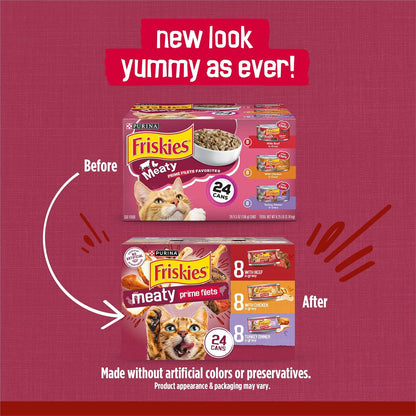 Purina Friskies Gravy Wet Cat Food Variety Pack, Prime Filets Meaty Favorites - (Pack of 24) 5.5 Oz. Cans2