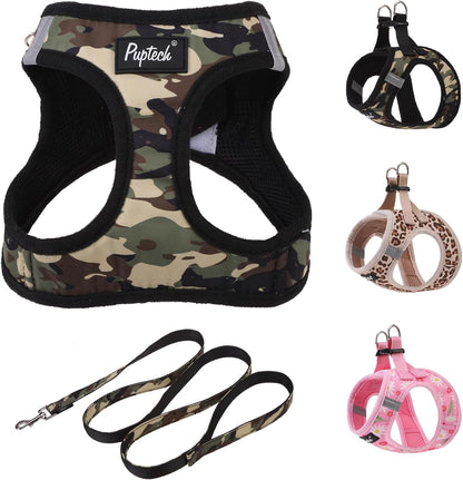 PUPTECK Dog Harness and Leash Set for Small Medium Dogs No Pull Step-In Soft Mesh Puppy Cat Vest Harnesses Reflective at Night, Green S26