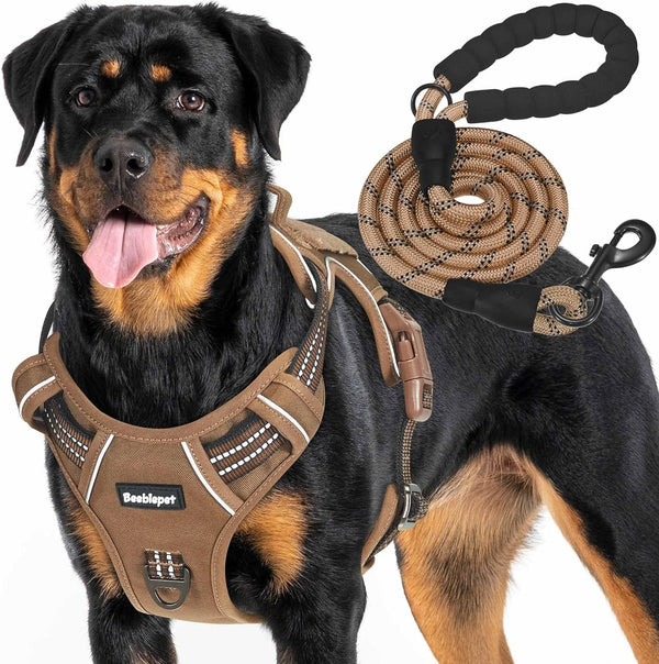 Beebiepet Heavy Duty Tactical Dog Harness for Small Dogs, No Pull Adjustable Pet Harness Reflective Service Training Easy Control Pet Vest Military K9 Working Dog Harnesses- Large, Brown1