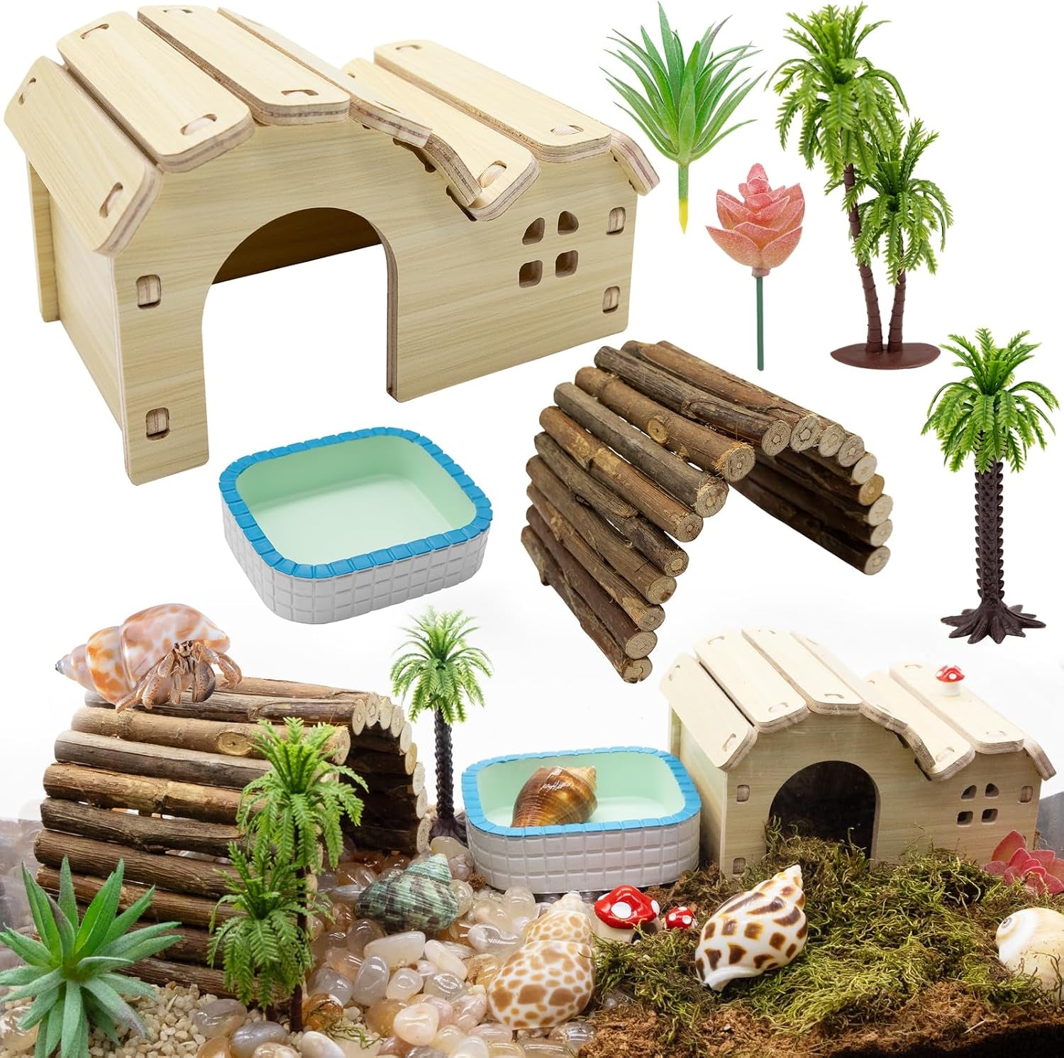hermit-crab-kit-hideout-water-pool-tank-decorative-accessories-with-palm-tree-decorations-enrichment-toy-for-turtles-lizard-frog-gecko-chameleons