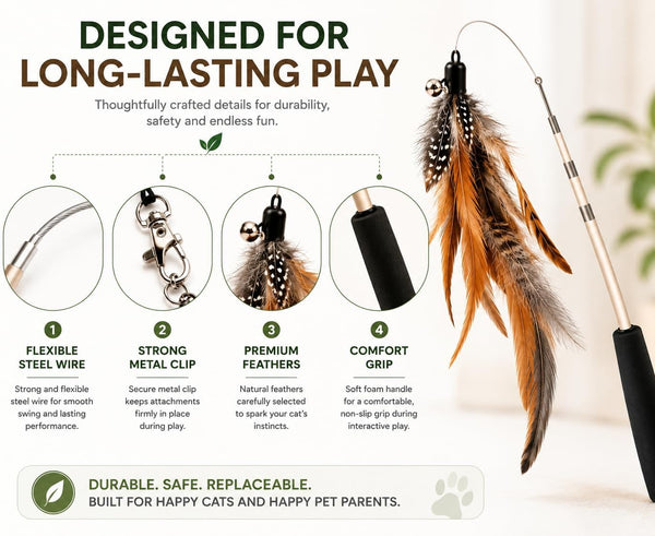 Cat Toys - No Chemical Dyeing Cat Feather Toys for Indoor Cats - Include Cat Wand and Natural Feather Refills7