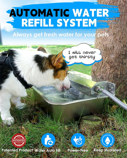 PETIMI Automatic Dog Water Dispenser, 2 Gallons 304 Stainless Steel Dog Water Bowl for Indoor/Outdoor, Large Water Bowl for Pets & Livestock, anti Tip, Wide Mouth, Water Auto Fill, Fit GHT 3/4" Faucet2