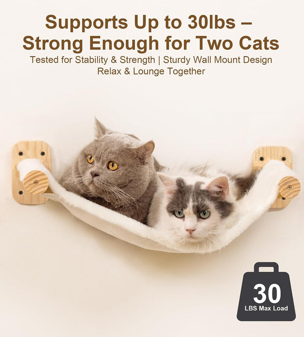 Cat Wall Hammock, Dual-Sided Cat Wall Bed with Canvas & Plush Fabric for All Seasons, Wall Mounted Shelf for Large Cats, Modern Perches for Lounging & Napping5