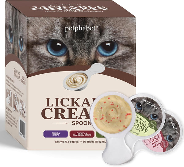 PETPHABET Lickable Cat Treats Spoon, 3 Flavors Variety Pack, 36 Count | Creamy Puree Kitten Treat, Functional Wet Paste, Skin Coat Support, Hairball Relief, Urinary Health, Grain-Free with Taurine1