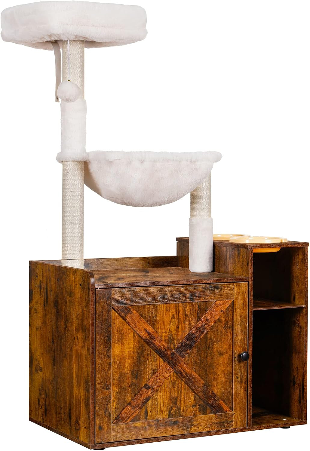 hey-brother-cat-tree-tower-food-station-xl-litter-box-enclosure-mpj101sg-48-81-inches-wooden-all-in-one-cat-furniture-large-hammock-bed-scratching-posts-big-basket-for-indoor-cats-rustic-gray