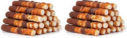 MON2SUN Dog Treats, 6 Inch Triple Flavor Wrapped Rawhide Rolls, 17.6 Oz | 10 Count Pack, Chicken Liver, Duck and Chicken Recipe, Teeth Cleaning Chews, Sized for Medium Dogs13