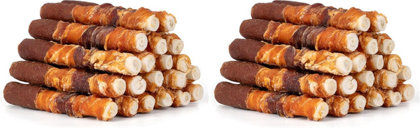 MON2SUN Dog Treats, 6 Inch Triple Flavor Wrapped Rawhide Rolls, 17.6 Oz | 10 Count Pack, Chicken Liver, Duck and Chicken Recipe, Teeth Cleaning Chews, Sized for Medium Dogs13