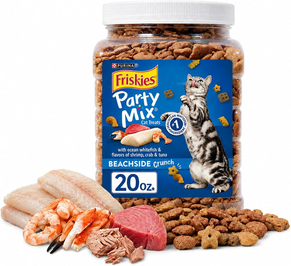 Purina Friskies Party Mix Cat Treats, Beachside Crunch, Made with Ocean Whitefish, Crunchy Cat Treats for Adult Cats, 20-Ounce Resealable Canister (Pack of 2)14