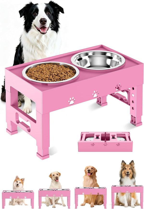 Elevated Dog Bowls with 2 Stainless Steel Bowls, 5-Height Adjustable Stand (3.1", 9" to 12"), for Improved Digestion & Neck Support, Easy Clean, Non-Slip Base Raised Feeder for Medium Large Dogs10