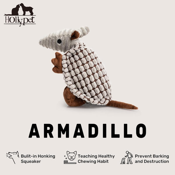 Hollypet Plush Dog Squeaky Toy Stuffed Armadillo Animal Pet Puppy Chew Toys with Clean Teeth for Small Medium Large All Breed Sizes Dogs, Gray, 8 In4