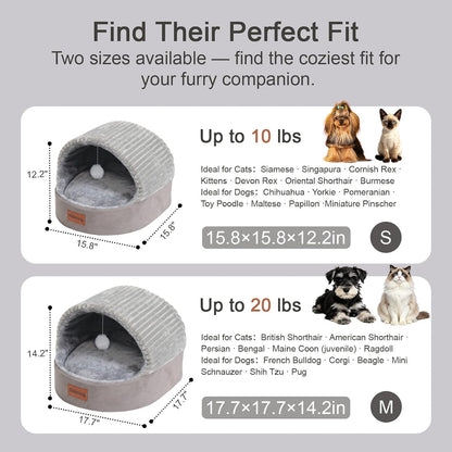 Cat Bed Cave with Pillow & Cat Toys, Cat Bed for Indoor Cats & Dog | 17.7In, up to 15 Lbs, Dual-Sided Cushion, Reversible Comfort for All Seasons, Semi-Enclosed Design, Machine Washable, Grey3