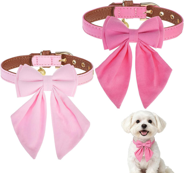 EXPAWLORER Puppy Collar and Leash Set - Embroidery Pawprints Plaid Dog Collar and Dog Leash Set, Bow Tie and Bandana Dog Collar with Bell, Cute Collar and Leash for Dogs Cats Outdoor Walking, Blue S19