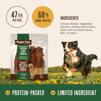 Waggin' Train Smoked Chicken Jerky Tenders for Dogs with Turmeric and Human Grade Bone Broth, Grain and Corn Free, High Protein, Premium Limited Ingredient 100% Real Chicken Dog Treats, 24 Oz. Pouch3