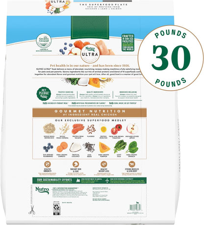 Nutro Ultra Weight Management Dry Dog Food, Chicken, Lamb & Salmon, 30 Lb | Non-Gmo, Tailored Protein & Fat for Weight Loss, 14 Superfoods, Essential Antioxidants, No Corn, Wheat, or Soy, Omega 3 & 62