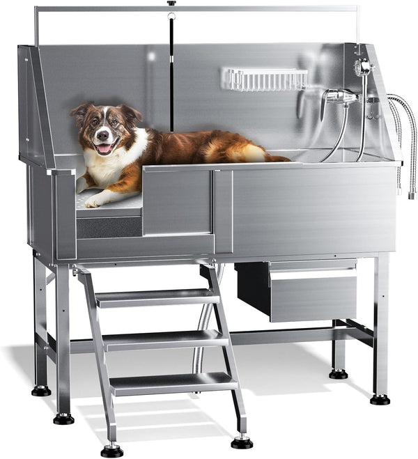38" Stainless Steel Dog Washing Station Professional Dog Bath(38In) | Seamless Soaking Tub,Non-Slip & Leak-Proof,Bottom Storage Shelf & Hair Catcher,Pet Grooming for Small & Medium Dogs9
