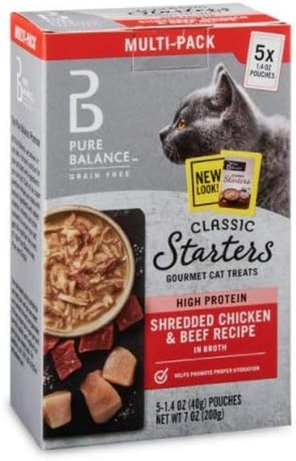 Pure Balance Classic Starters Gourmet Cat Treats, Shredded Chicken & Beef in Broth, 1.4 Oz, 5 Pack1