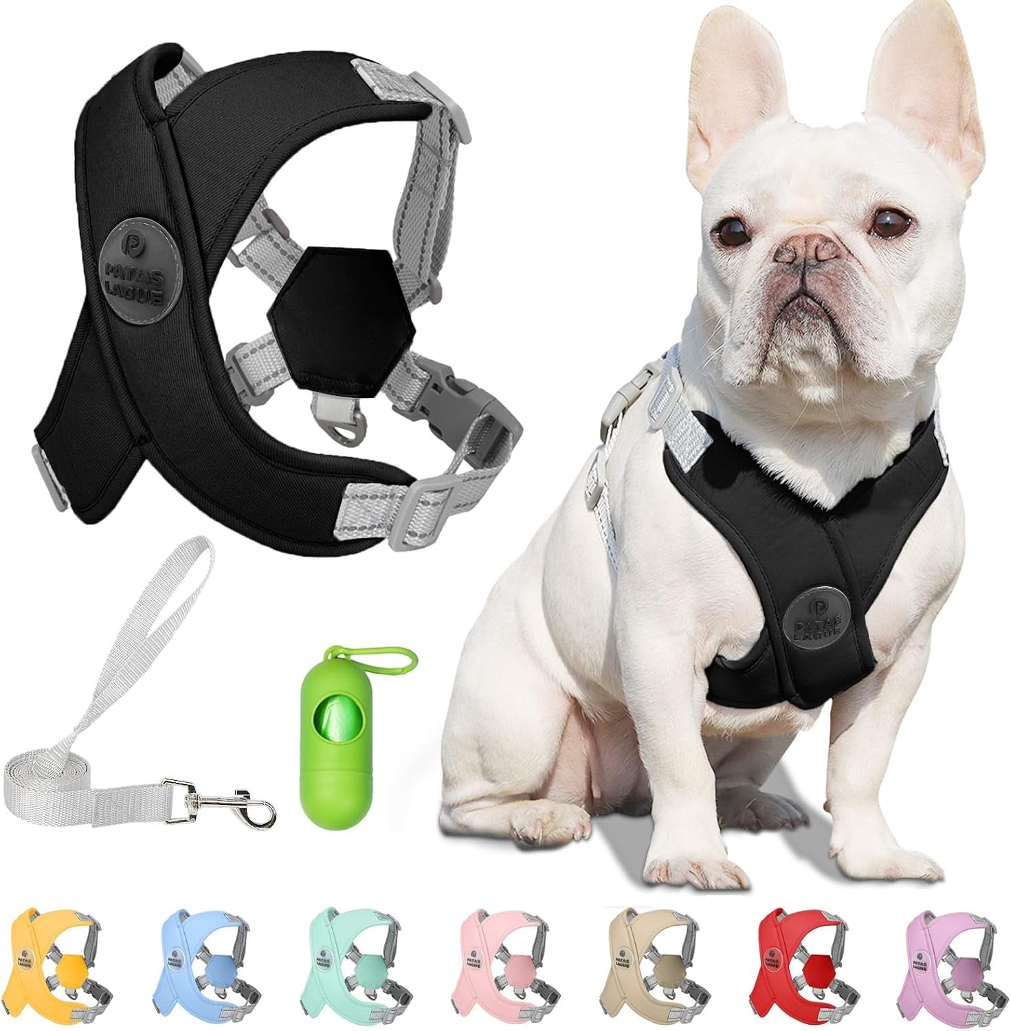 patas-lague-dog-harness-with-leash-set-adjustable-soft-padded-step-in-dog-vest-no-choke-no-pull-reflective-for-small-medium-pets-with-poop-bags-and-dispenser-solid-and-no-chew-pink-m