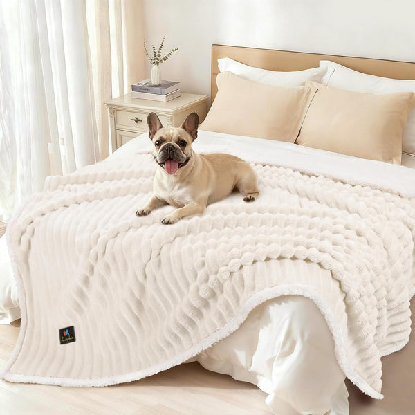 Luciphia Waterproof Dog Blanket for Large Dogs Ultra-Soft Calming Cut Pile Flannel Throw Durable & Warm Furniture Protection for Couch Bed Pet Human Blanket Machine Washable Soft White,Xl(85''X57'')1