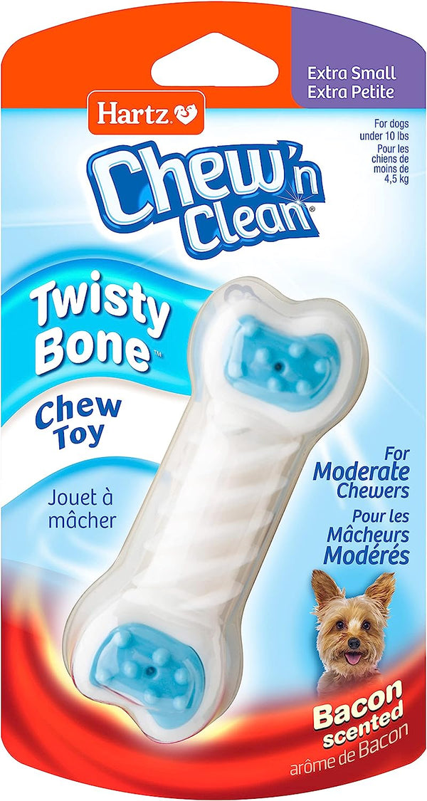 Hartz Chew ‘N Clean Twisty Bone Dog Chew Toy, Bacon Scented for Moderate Chewers, Extra Small1