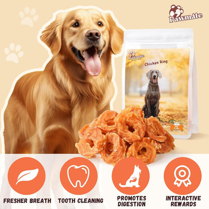 Pawmate Dog Treats Chicken Jerky Rings, Rawhide-Free Grain-Free Real Dried Tenders Natural Chicken Breast Dog Chewy Training Snacks for Small Medium Large Dogs Large Pack, 10.6 Oz9