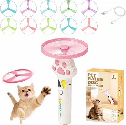 Cat Fetch Toy Launcher with 10 Soft & Flexible Discs, Cat Toys for Indoor Cats, LED Glowing Launcher, Electric Interactive Kitten Toy for Hunting & Exercise, USB Rechargeable1