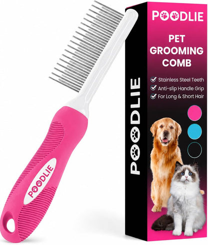Poodle Dematting Fur Rake Comb Brush for Dogs and Cats - Long 2.5" Steel Safety Blades Metal Comb for Detangling Matted or Knotted Undercoat Hair20