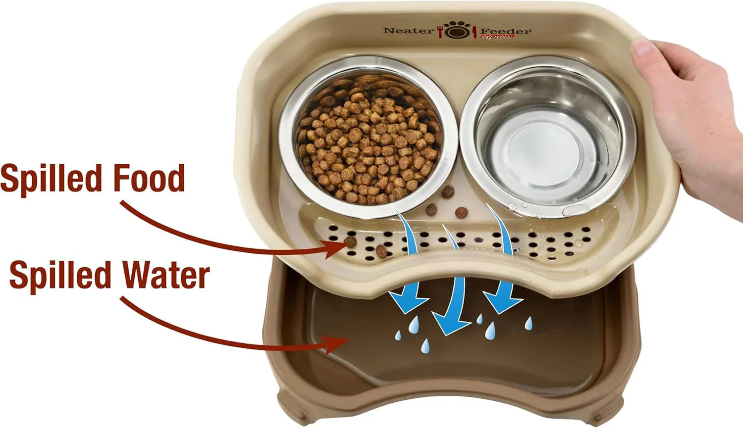 spill-proof-pet-feeder-with-dual-stainless-steel-bowls-for-dog-or-cat-food-and-water-featuring-catch-tray