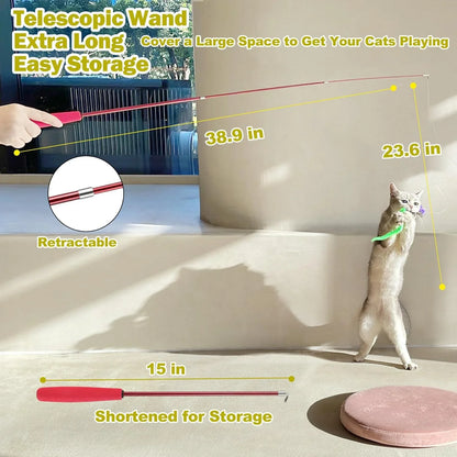 Retractable telescopic wand for cats, extra long play toy with easy storage, ideal for interactive pet fun.3