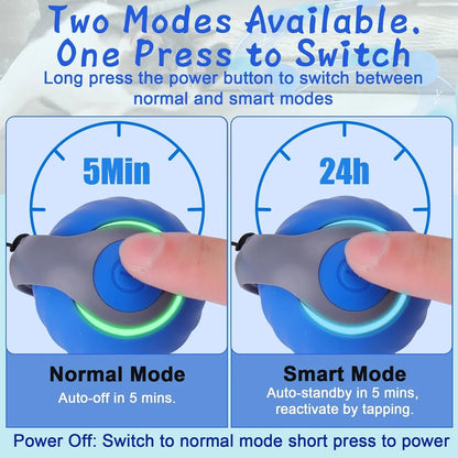 Blue pet device with two modes: 5-min normal and 24h smart, switchable by button press3