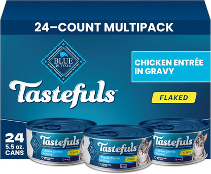 Blue Buffalo Tastefuls Flaked Adult Wet Cat Food Variety Pack (Tuna, Chicken, Fish & Shrimp), Natural Ingredients Enhanced with Vitamins, Minerals & Other Nutrients, 3-Oz. Each (12 Cans)18