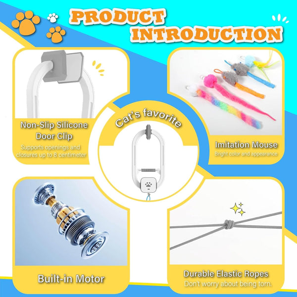 Interactive Cat Toy, Electric Cat Teaser, Door Clip, 2 Motion Modes,Gray | 360° Rotation • Random Jumping • Type-C Rechargeable • Door Clip Design • for Indoor Cats3