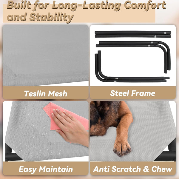 Elevated Dog Bed for Large Dogs, Raised Dog Bed with Breathable Mesh, Non Slip, Easy to Clean, 50.5 Inches, Grey | Raised Dog Bed with Breathable Mesh, Non Slip, Easy to Clean, 50.5 Inches, Grey6