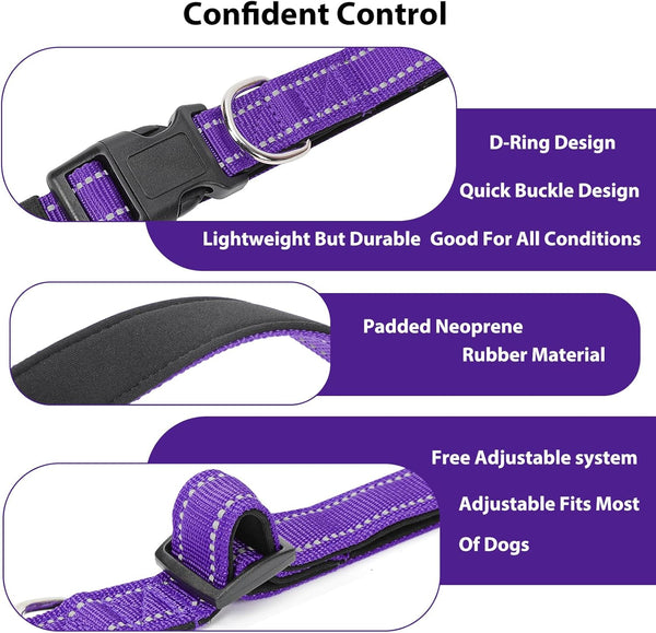 Reflective Dog Collar Padded with Soft Neoprene Breathable Quick Release Basic Dog Collars for Medium Dogs Purple Girl4