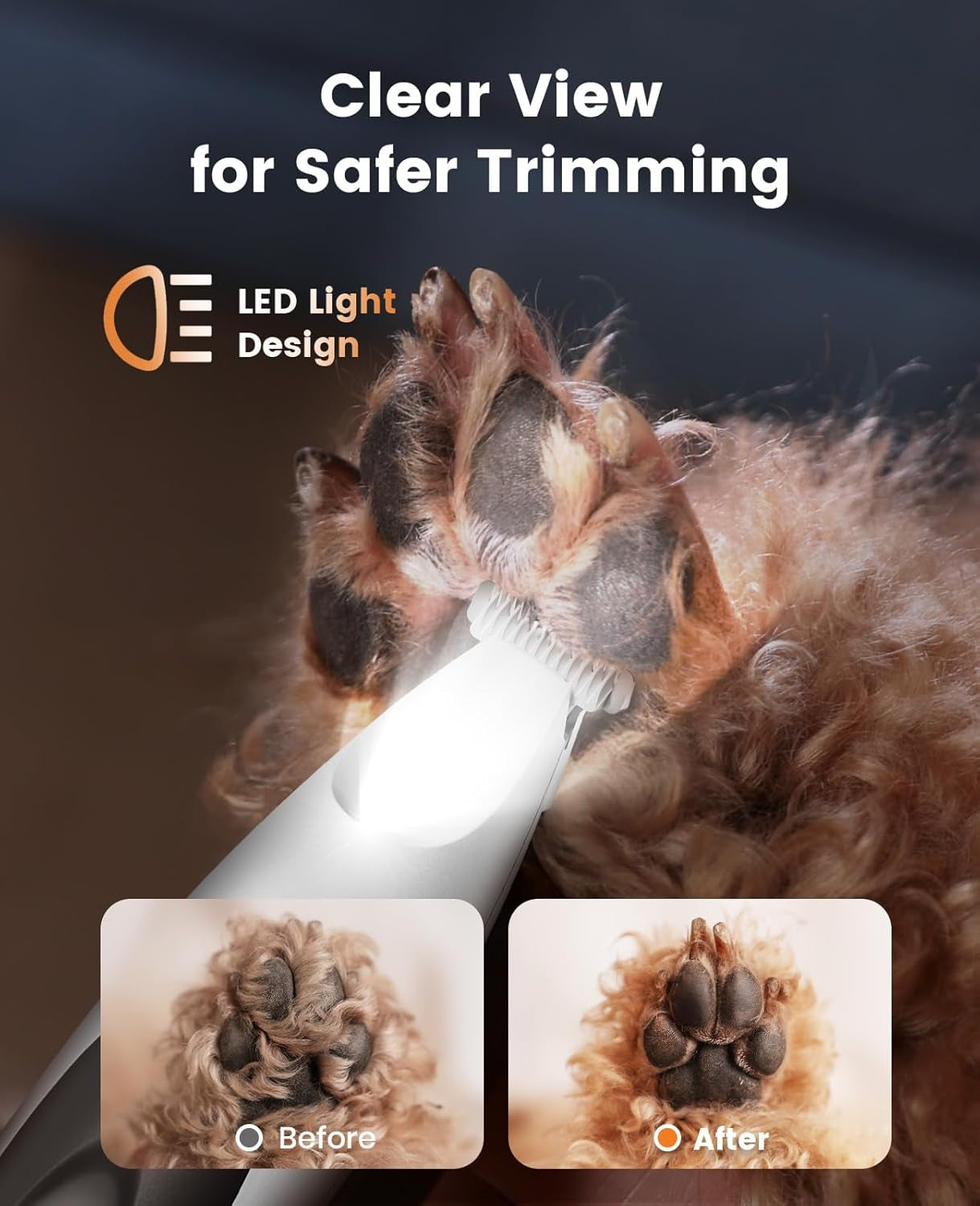 oneisall-low-noise-dog-paw-trimmer-with-led-light-35db-quiet-0-8inch-safe-blade-for-paws-ears-face-rump-cordless-pet-paw-grooming-clippers-for-dogs-cats