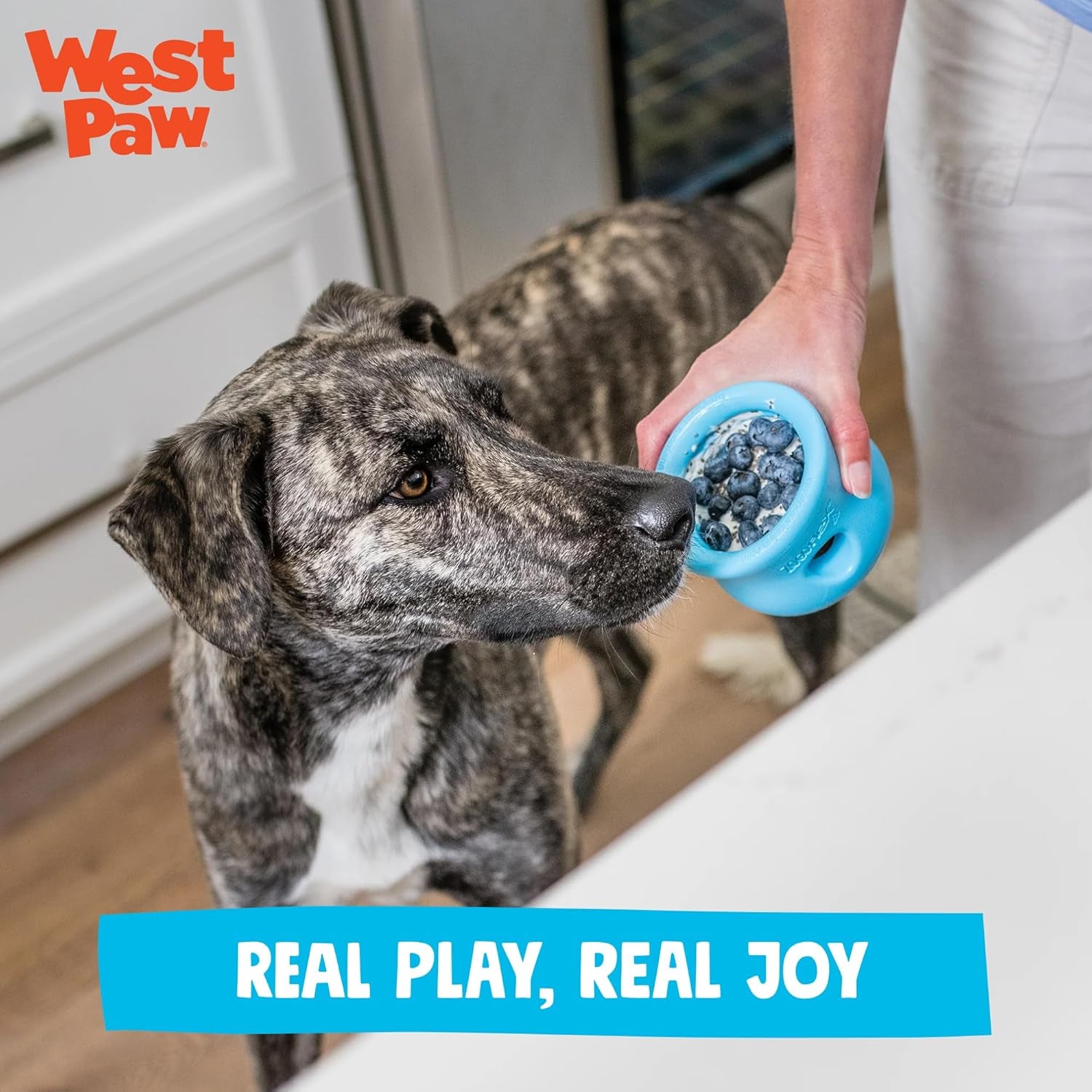 west-paw-zogoflex-toppl-interactive-treat-dispensing-puzzle-dog-toy-for-mental-stimulation-enrichment-holds-kibble-treats-lickable-freezable-dishwasher-safe-made-in-usa-large-aqua-blue