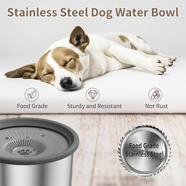 6.5L Dog Water Bowl No Spill 1.6 Gallon Stainless Steel Water Bowl for Dogs 220Oz Large Capacity No Splash Slow Drinking Feeder with Anti-Slip Mat for Messy Drinkers 6.5L+2 Filters8