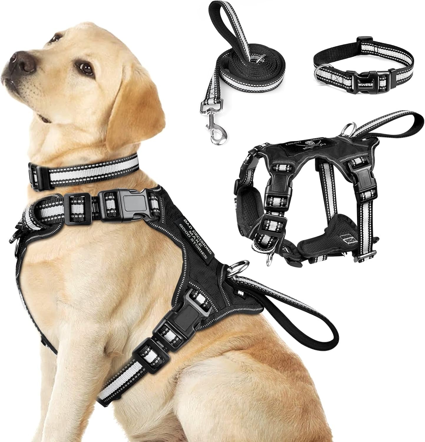 winsee-pet-harness-collar-and-leash-set-all-in-one-reflective-dog-harness-no-pull-with-adjustable-buckles-for-puppies-small-medium-large-and-extra-large-dogs-large-pink