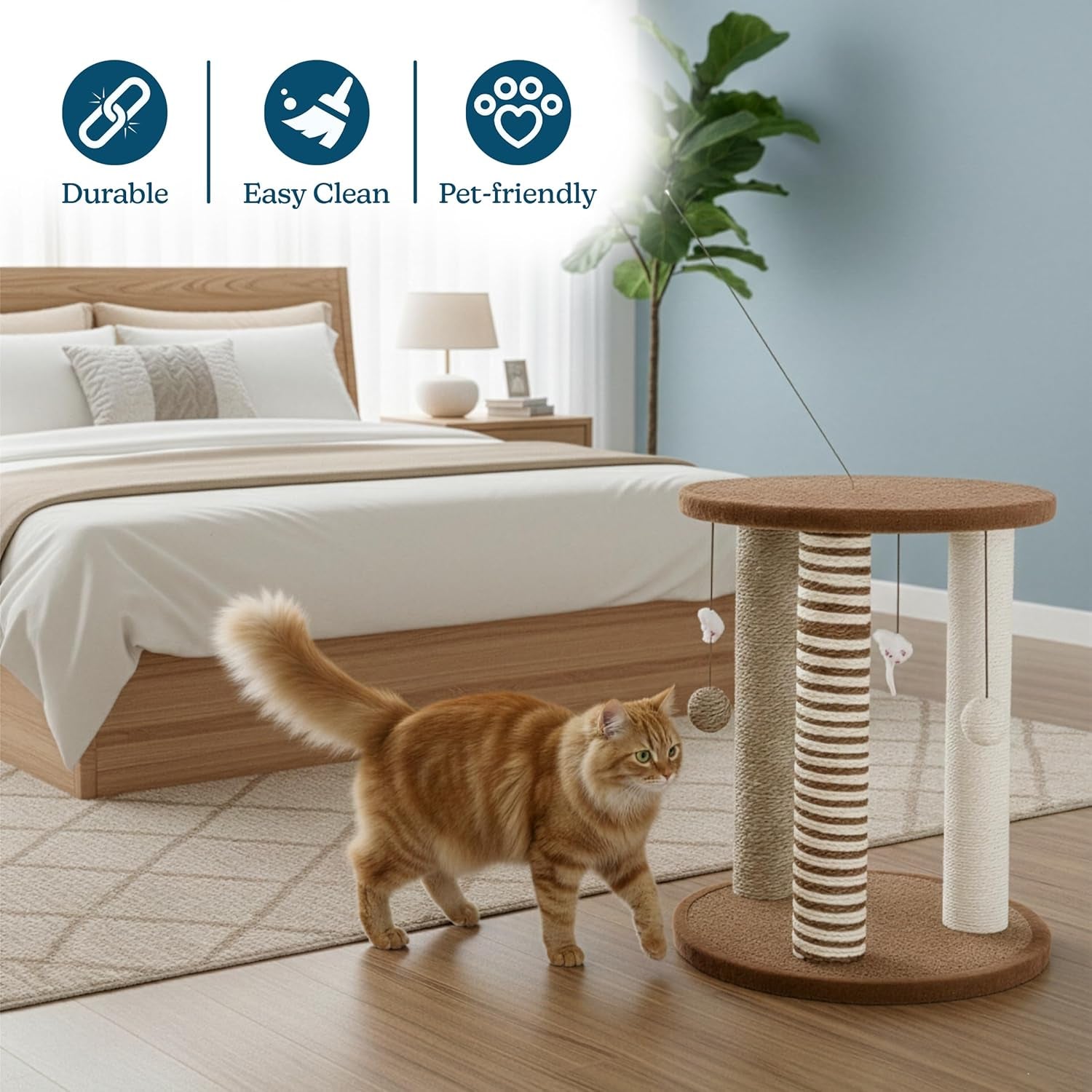 cat-scratching-post-3-scratcher-posts-with-carpeted-base-play-area-and-perch-furniture-scratching-deterrent-for-indoor-cats-by-petmaker-brown-large