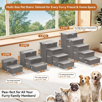 Zerbuger Wider Dog Ramp for High Bed with Storage 18" H, Foldable Dog Stairs for Small Medium Large Older Senior Animal, Sturdy Dog Step for Climbing Bed or Couch, Arthritis-Friendly (Gray, No Condo)4