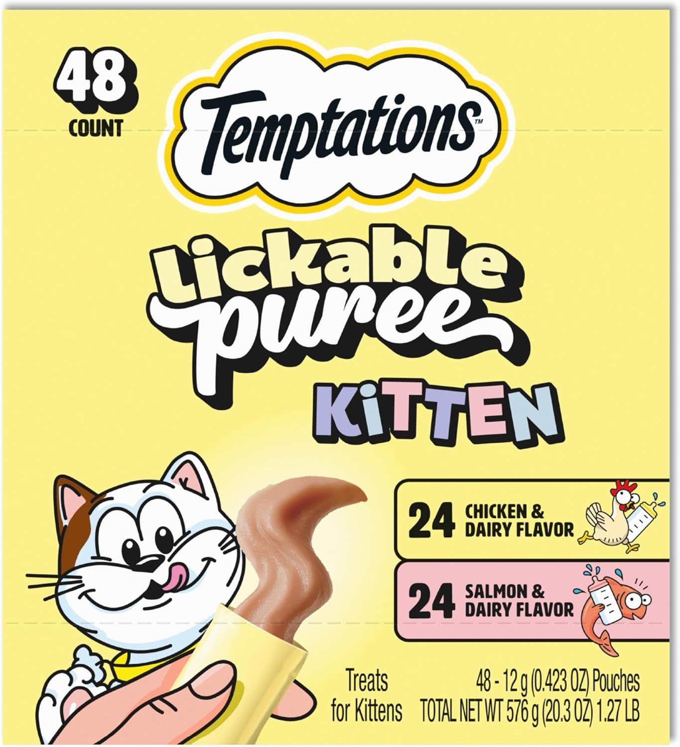 temptations-lickable-puree-kitten-cat-treats-chicken-salmon-48-count-chicken-salmon-dha-supports-brain-development-high-moisture-for-hydration-under-15-cal-pouch-no-added-sugar-or-fillers