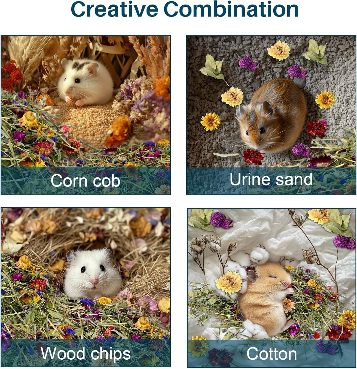 sukh-hamster-bedding-odor-control-150g-flowers-herbs-for-small-animals-natural-habitat-decor-and-forage-material-for-dwarf-hamster-chinchilla-guinea-pig-rabiit-gerbil-mice-lemming